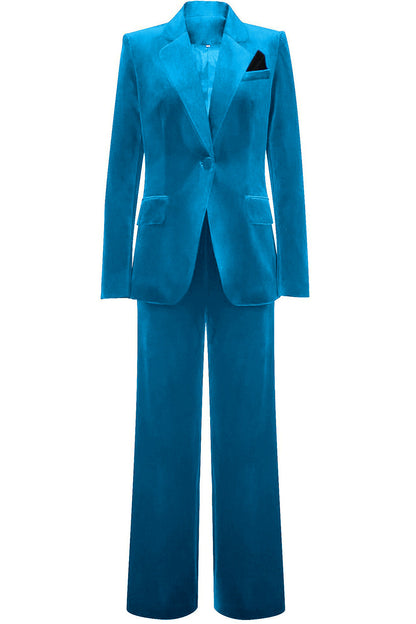 ILYNORA women's blue velvet tailored pantsuit