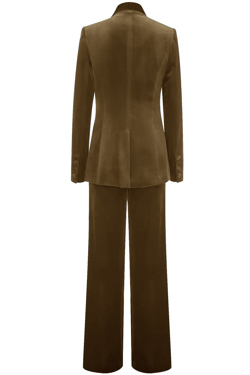 ILYNORA women's brown velvet tailored pantsuit back view