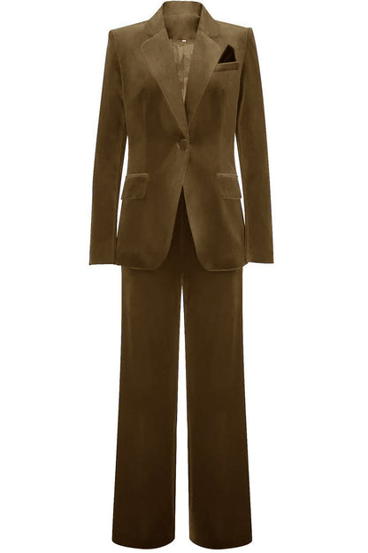 ILYNORA women's brown velvet tailored pantsuit
