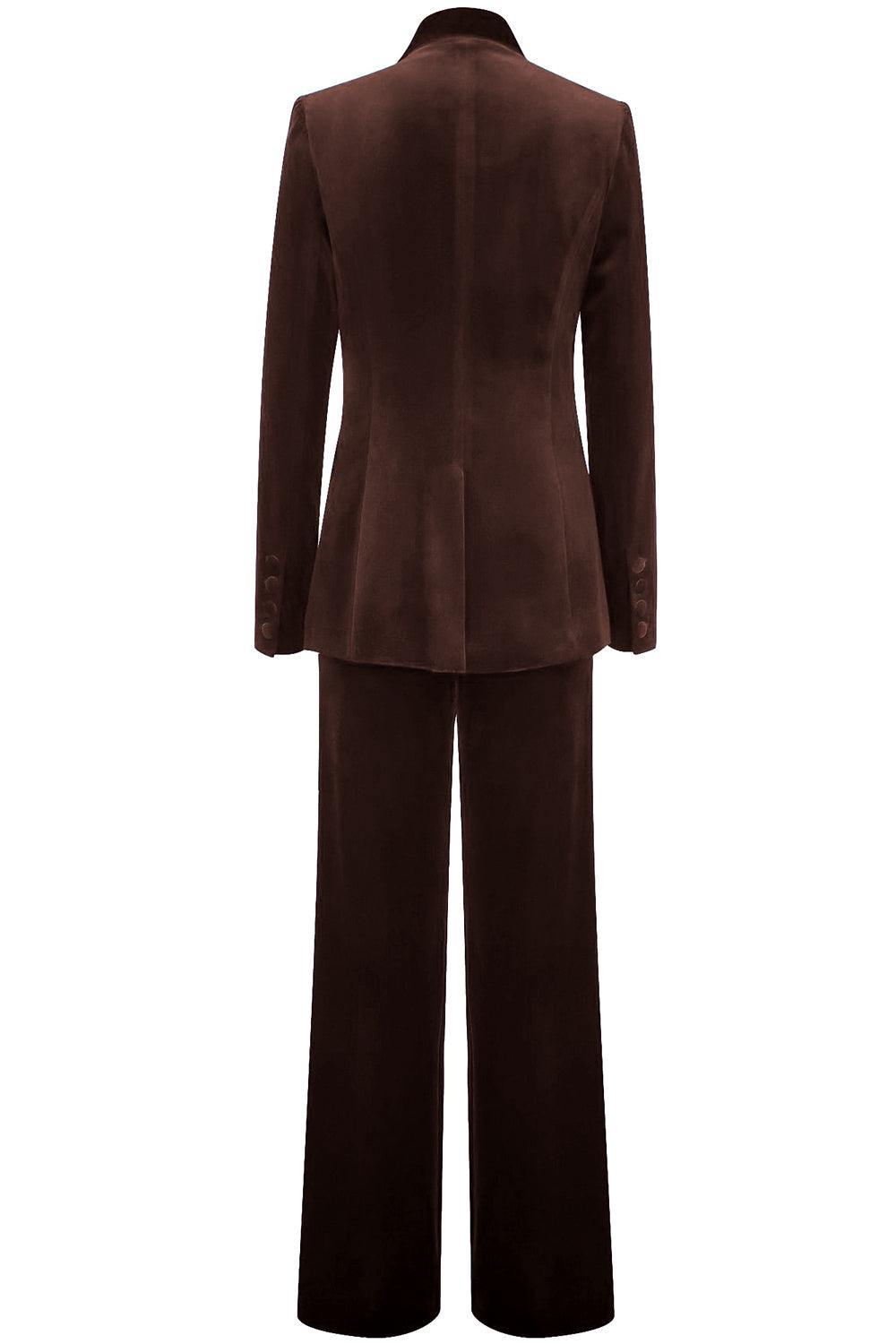 ILYNORA women's dark brown velvet tailored pantsuit back view
