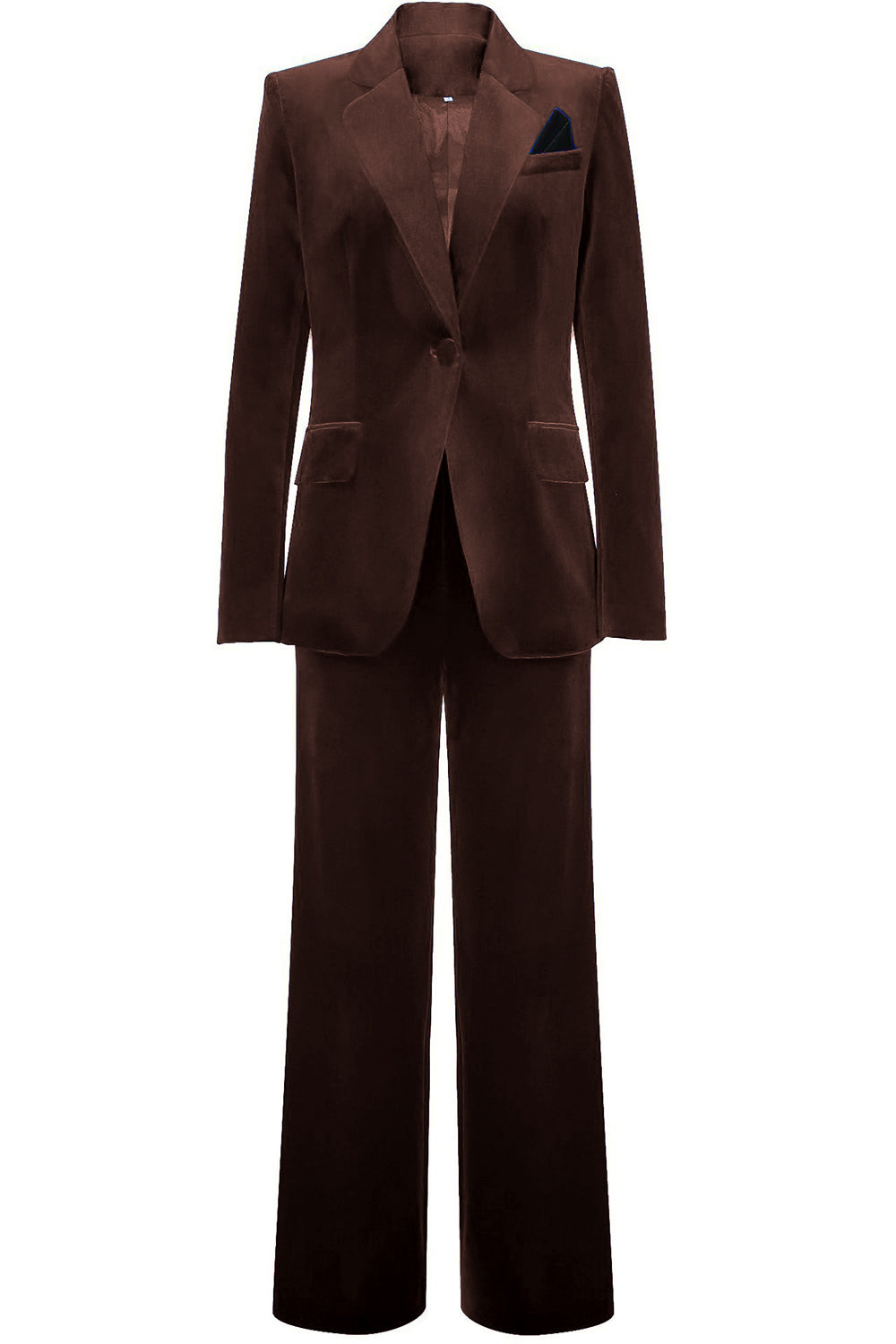 ILYNORA women's dark brown velvet tailored pantsuit