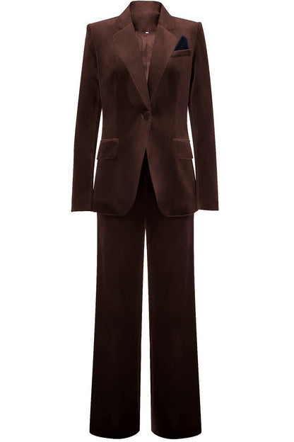 ILYNORA women's dark brown velvet tailored pantsuit