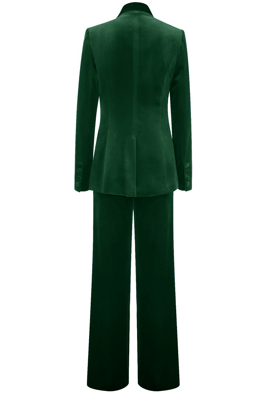 ILYNORA women's dark green velvet tailored pantsuit back view