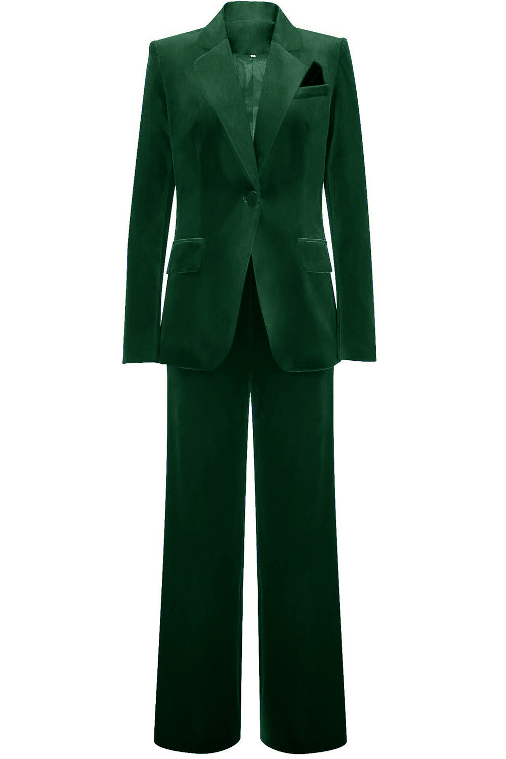 ILYNORA women's dark green velvet tailored pantsuit