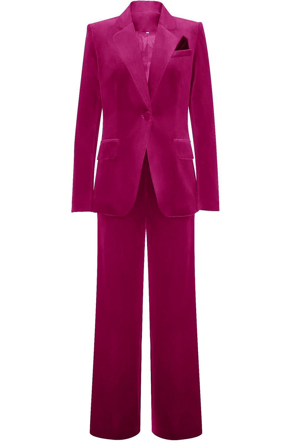 ILYNORA women's fuchsia velvet tailored pantsuit