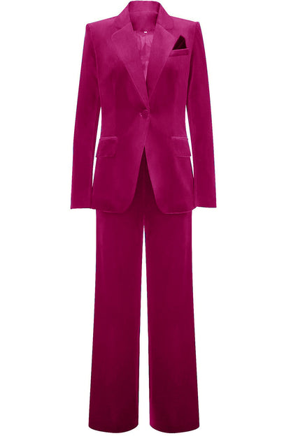 ILYNORA women's fuchsia velvet tailored pantsuit