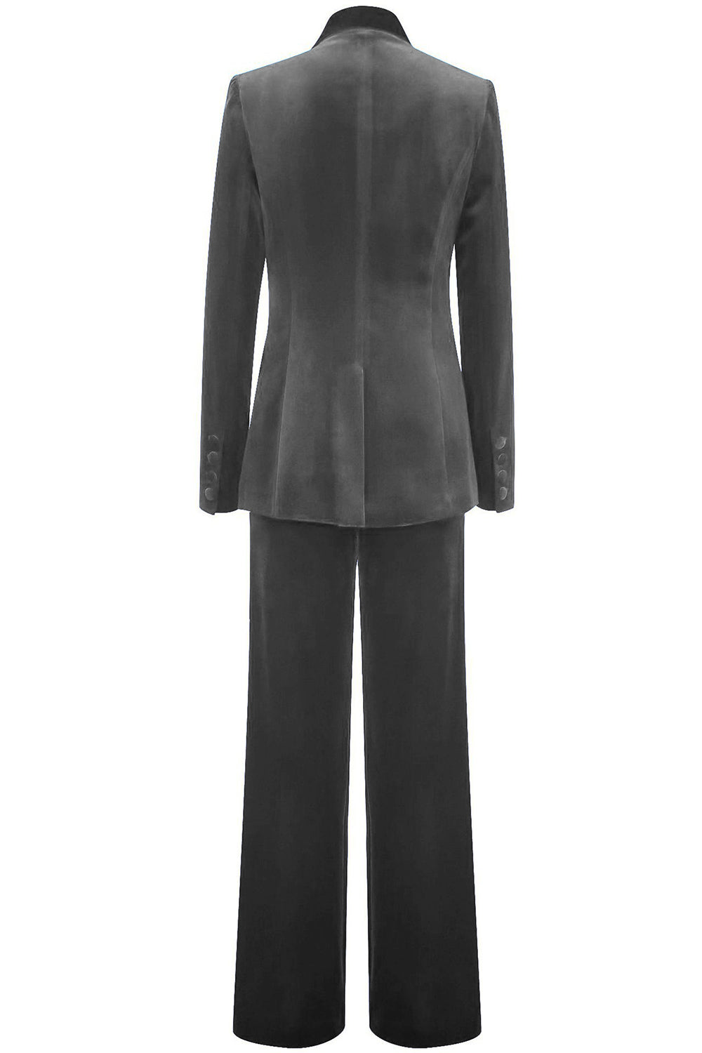 ILYNORA women's grey velvet tailored pantsuit back view