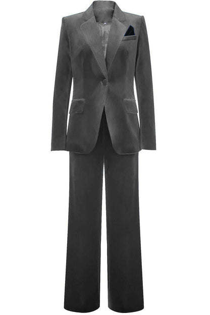 ILYNORA women's grey velvet tailored pantsuit