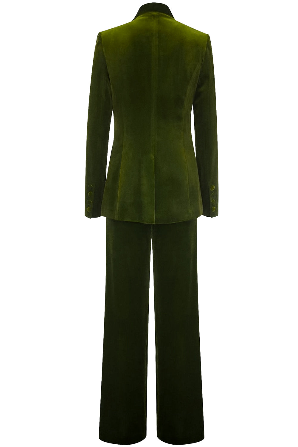 ILYNORA women's olive velvet tailored pantsuit back view