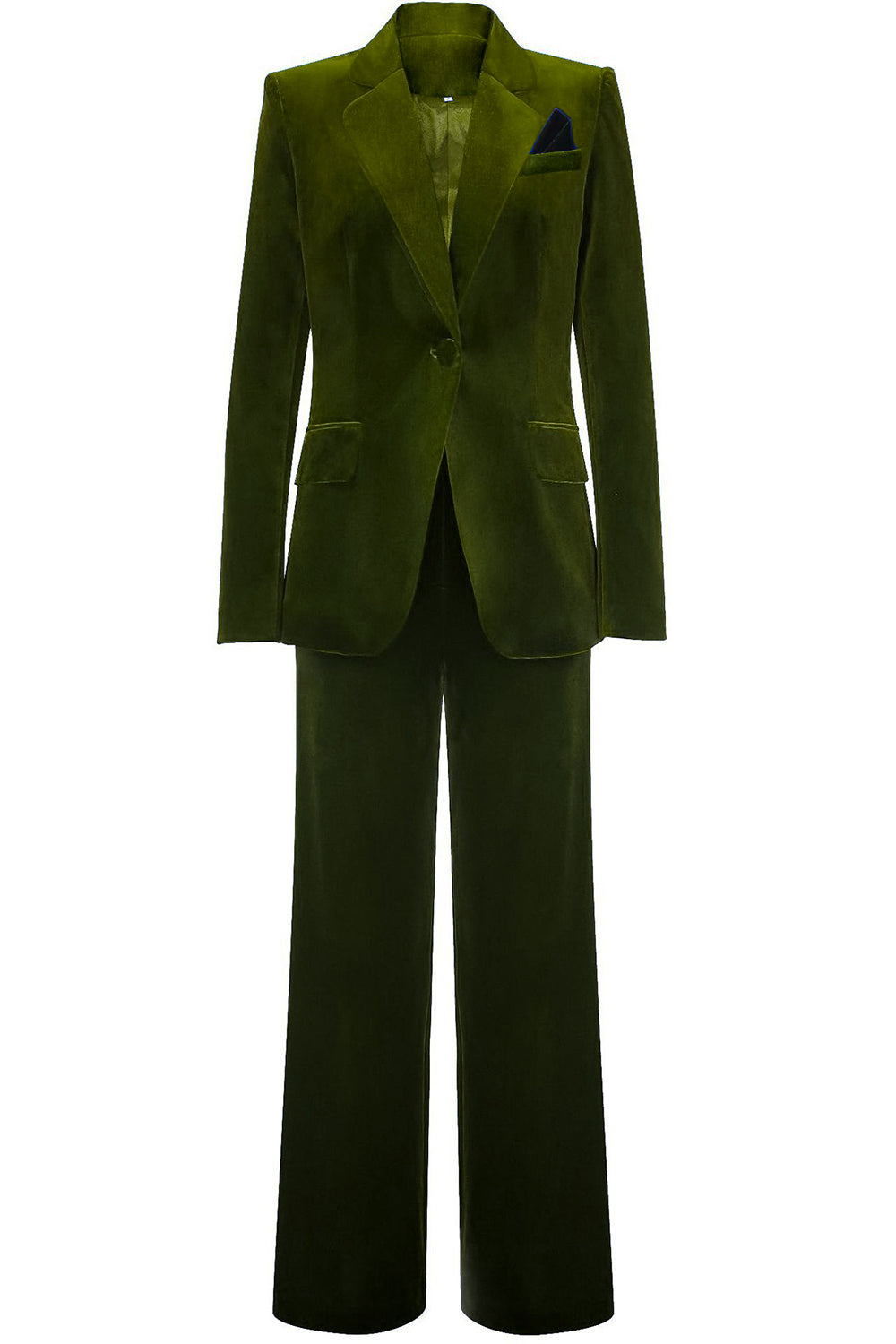 ILYNORA women's olive velvet tailored pantsuit
