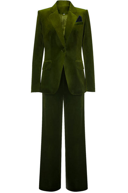 ILYNORA women's olive velvet tailored pantsuit