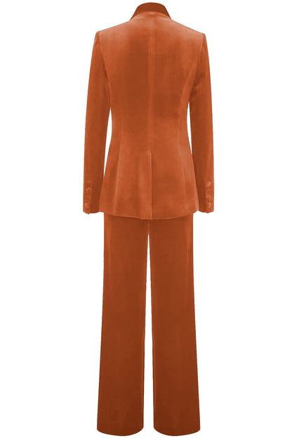 ILYNORA women's orange velvet tailored pantsuit back view