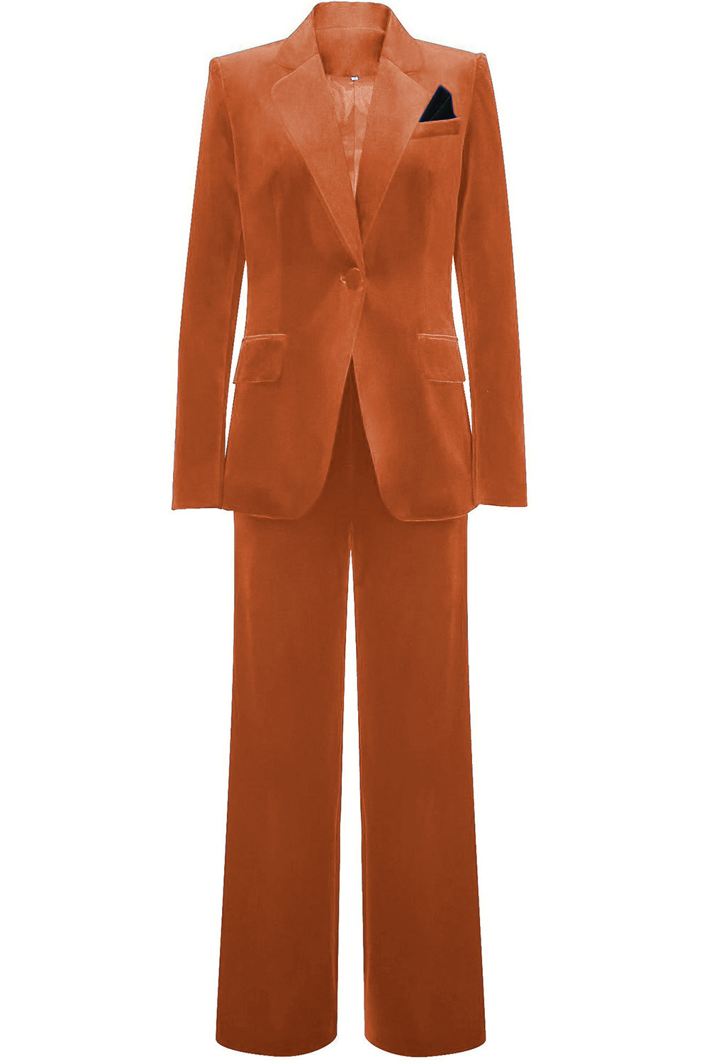 ILYNORA women's orange velvet tailored pantsuit