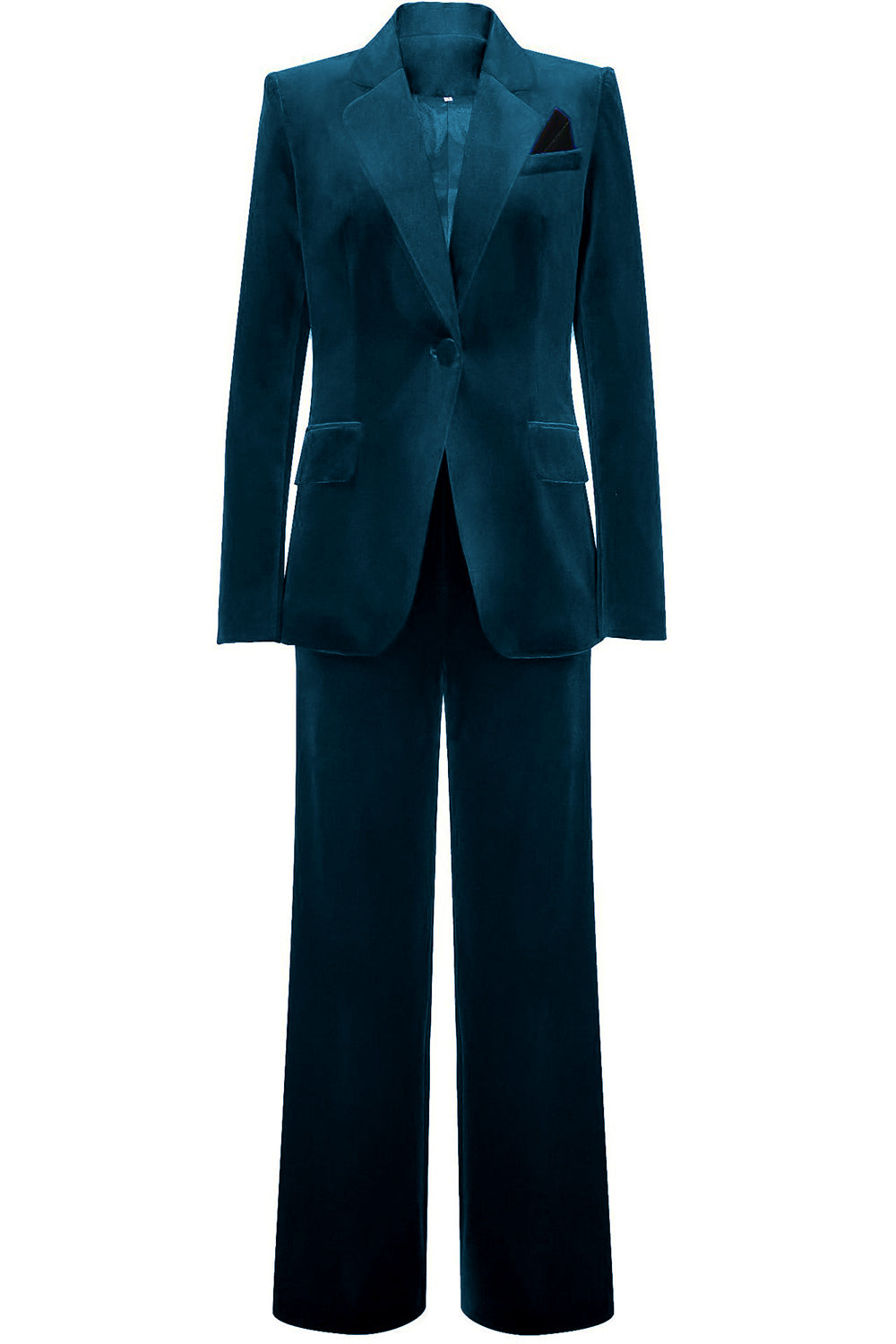 ILYNORA women's peacock blue velvet tailored pantsuit