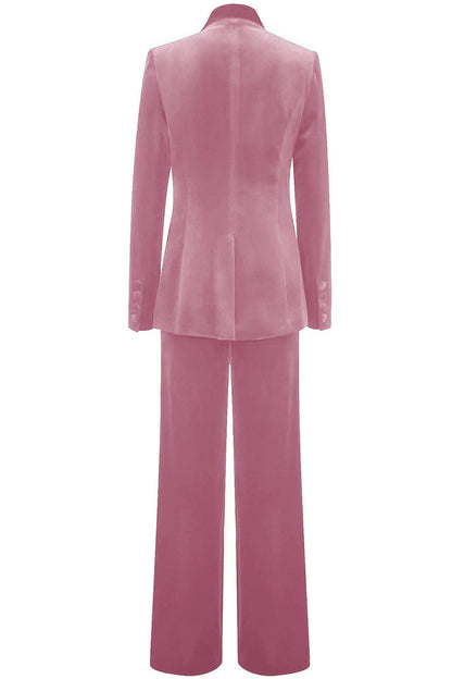 ILYNORA women's pink velvet tailored pantsuit back view