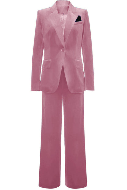 ILYNORA women's pink velvet tailored pantsuit