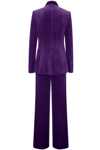 ILYNORA women's purple velvet tailored pantsuit back view