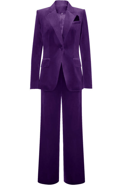 ILYNORA women's purple velvet tailored pantsuit