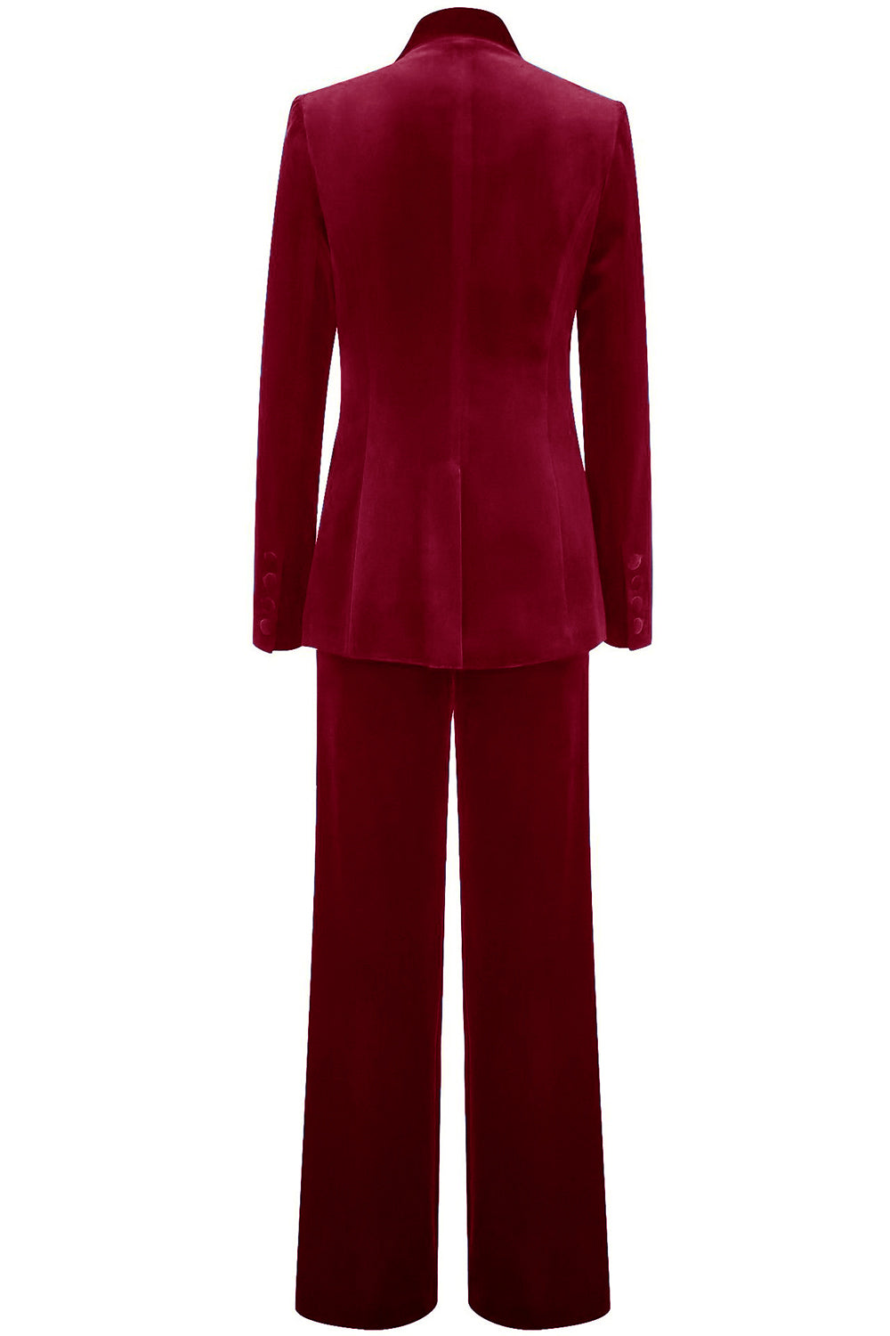 ILYNORA women's red velvet tailored pantsuit back view