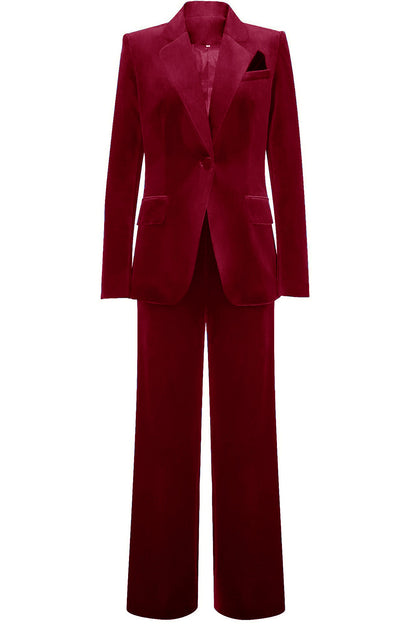 ILYNORA women's red velvet tailored pantsuit