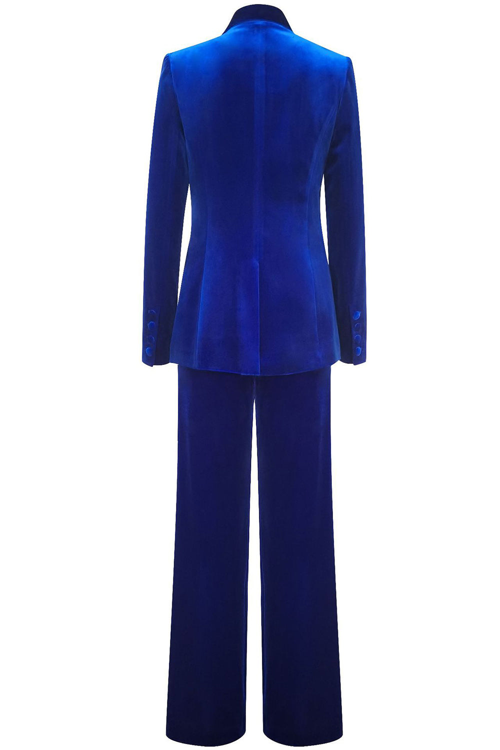 ILYNORA women's royal blue velvet tailored pantsuit back view