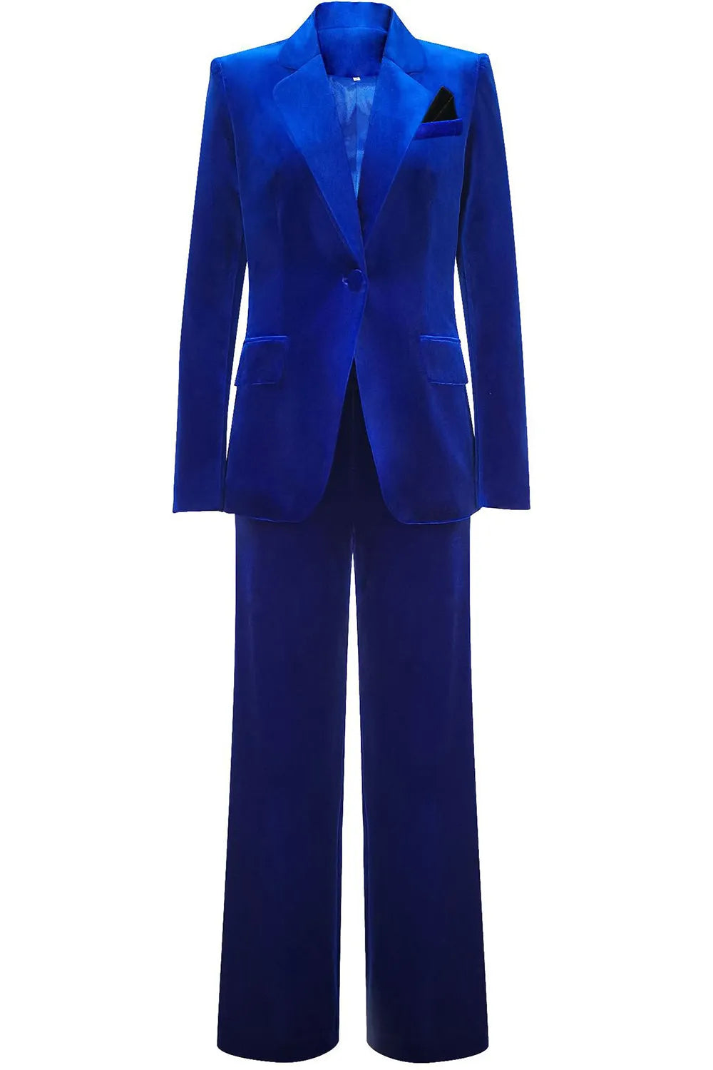 ILYNORA women's royal blue velvet tailored pantsuit with single-breasted blazer